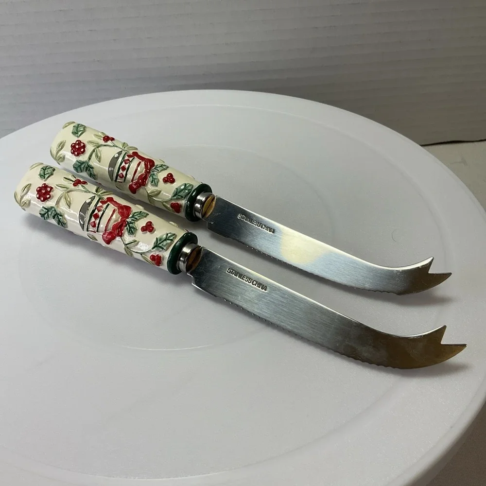 Vintage Pfaltzgraff Winterberry‎ Cheese Knife Set Of 2 Stainless Steel